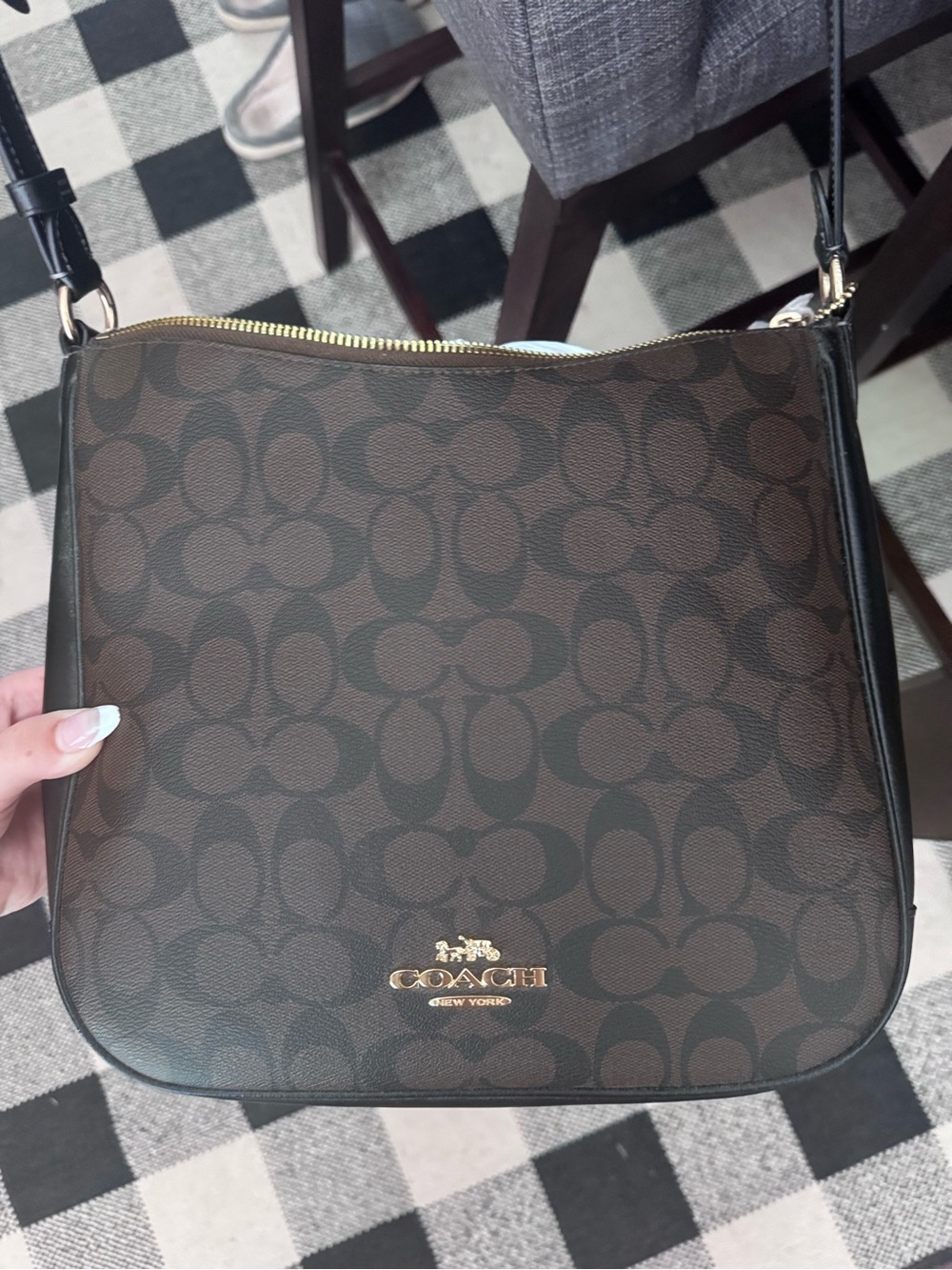 Coach Dark Brown Signature Crossbody with Gold Logo